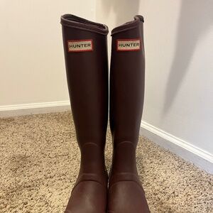 Hunter Womens Sandhurst Nylon Lacquer Burgundy Rubber Rain Boots 6 US